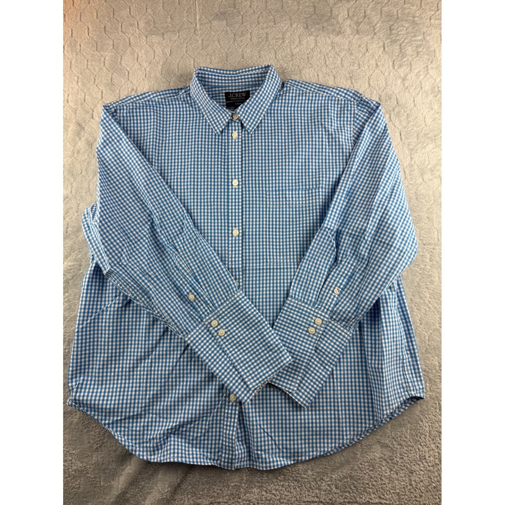 J Crew Organic‎ Cotton Blue White Gingham Button Down Shirt Garcon Size 16